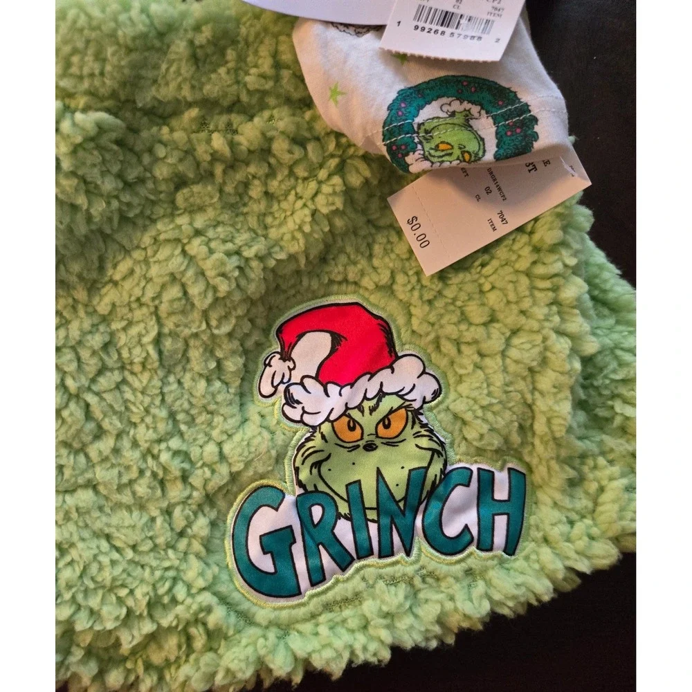 Dr Seuss The Grinch Couture Girls 2 Piece Faux Fur Overall Skirt & Tee Set 3T